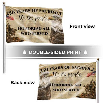 US Veteran 250 Years of Sacrifice Iwo Jima Parchment Eagle House Flag