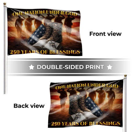 One Nation Under God Veteran Boots & Bible 250 Years House Flag