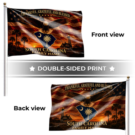 Personalized South Carolina Grommet Flag Thankful Grateful Blessed Custom Family Eagle