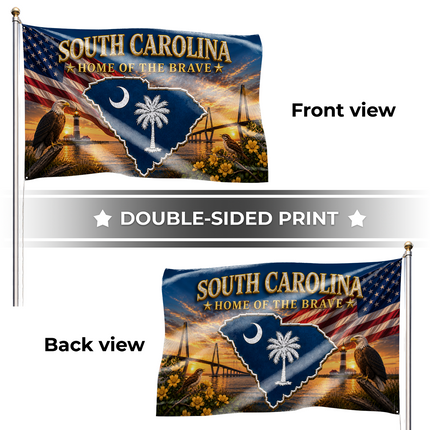 South Carolina Grommet Flag Home of the Brave Eagle Lighthouse