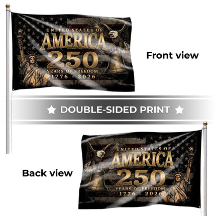 United States of America 250 Years of Freedom Vintage Gold Liberty Bell House Flag