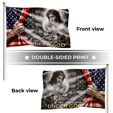 One Nation Under God Jesus Soldier Dove Flag