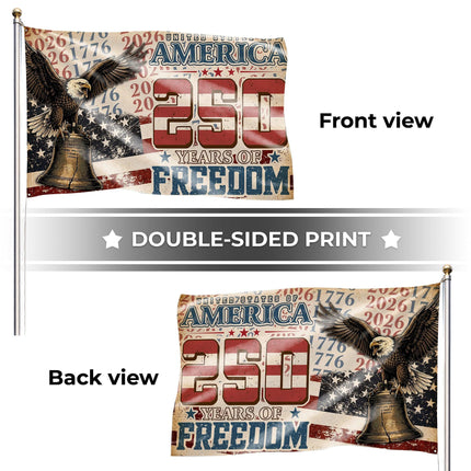 United States of America 250 Years of Freedom Distressed Typography Eagle Liberty Bell House Flag