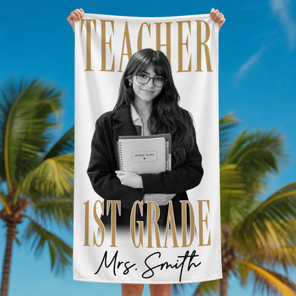 Personalized Teacher Beach Towel Custom Photo Name