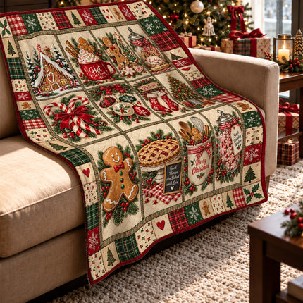 Christmas Gingerbread Patchwork Fleece Blanket Cozy Cocoa and Cookies