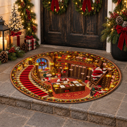 Santa Workshop Round Rug Christmas Archives Holiday Doormat