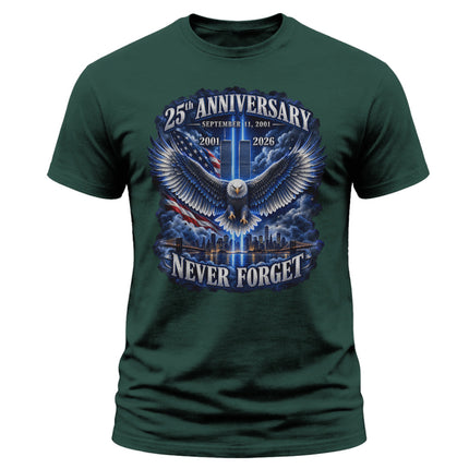 25th Anniversary Patriot Day 911 Eagle Twin Towers Never Forget T-Shirt