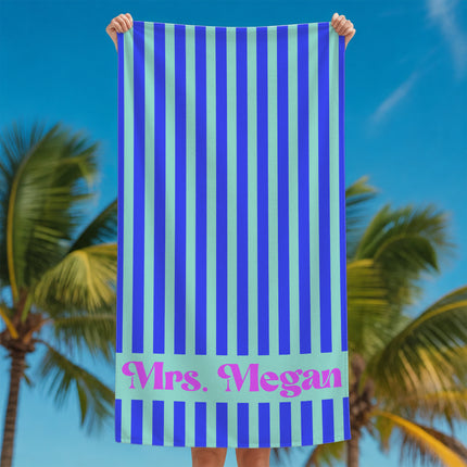Personalized Teacher Beach Towel Striped Name