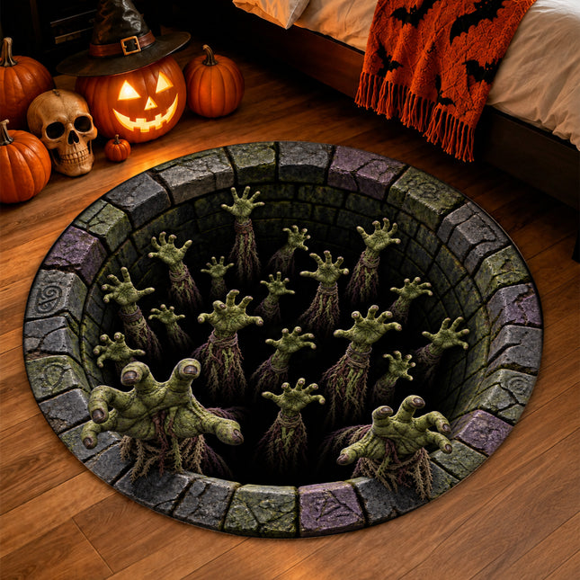 Halloween Round Rug Zombie Hands Haunted Well Doormat