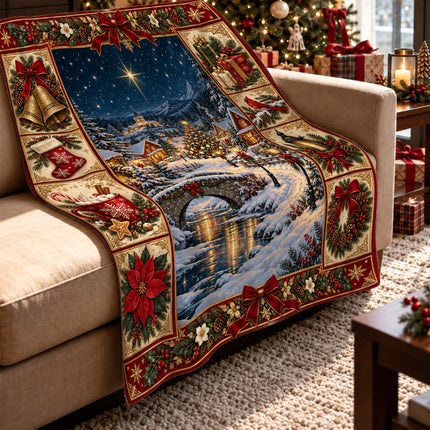 Christmas Fleece Blanket with Snowy Village Scene