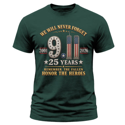 9/11 25th Anniversary Never Forget Patriot Day Memorial T-Shirt