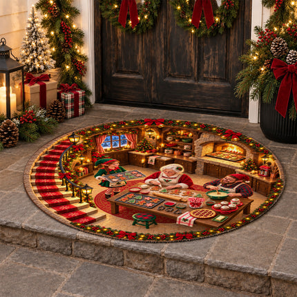 Christmas Cookie Baking Round Rug Cozy Kitchen Holiday Doormat