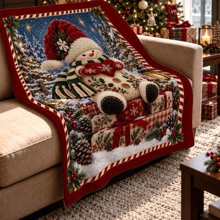 Christmas Fleece Blanket with Cozy Snowman Heart