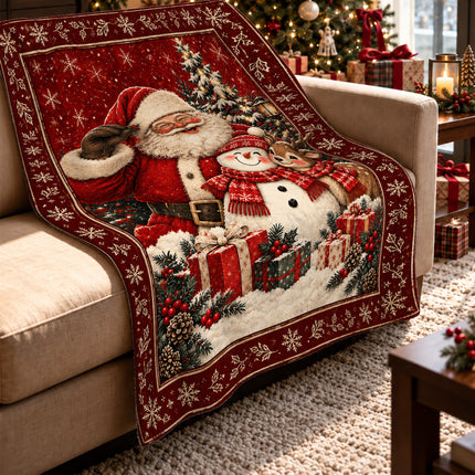 Santa Snowman Reindeer Christmas Fleece Blanket Cozy Holiday Wishes