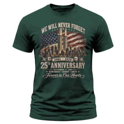 9/11 25th Anniversary Never Forget Patriot Day Memorial American Flag T-Shirt