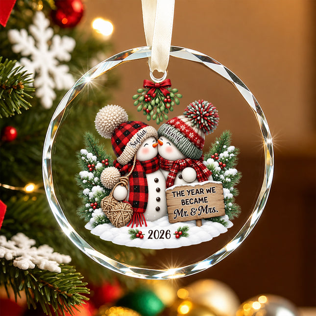 Personalized Snowman Couple First Christmas Together Glass Ornament