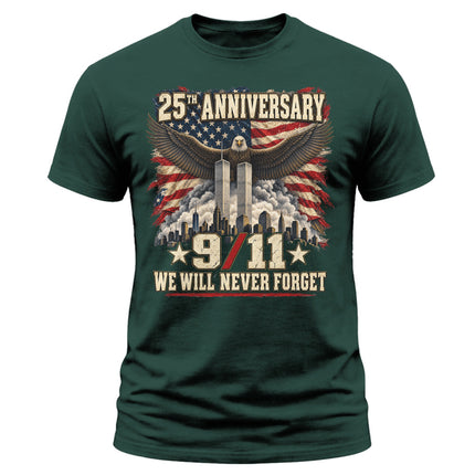 9/11 25th Anniversary We Will Never Forget Patriot Day Memorial T-Shirt