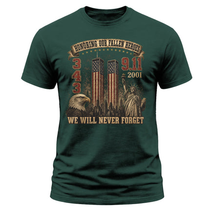 9/11 Never Forget Honoring Fallen Heroes 343 Patriot Day Memorial T-Shirt