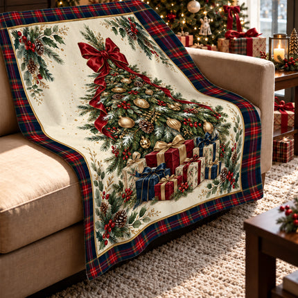 Christmas Fleece Blanket with Elegant Tartan Tree
