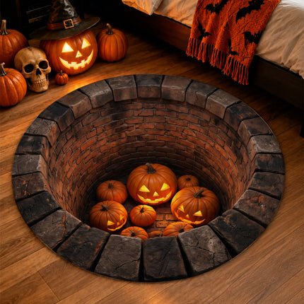 Halloween Round Rug Jack O Lantern Pumpkin Well Doormat