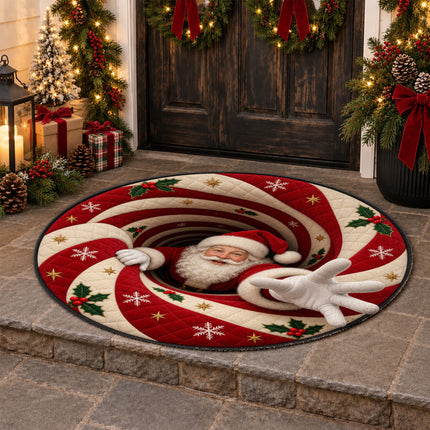 Santa Christmas Round Doormat Peppermint Swirl Welcome Rug