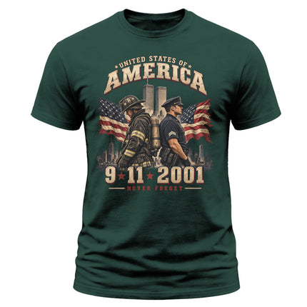 9/11 Never Forget Firefighter Police Officer Patriot Day Memorial T-Shirt