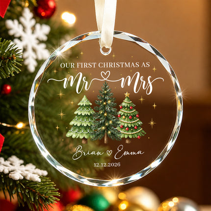 Personalized First Christmas Together Three Festive Trees Couple Glass Ornament