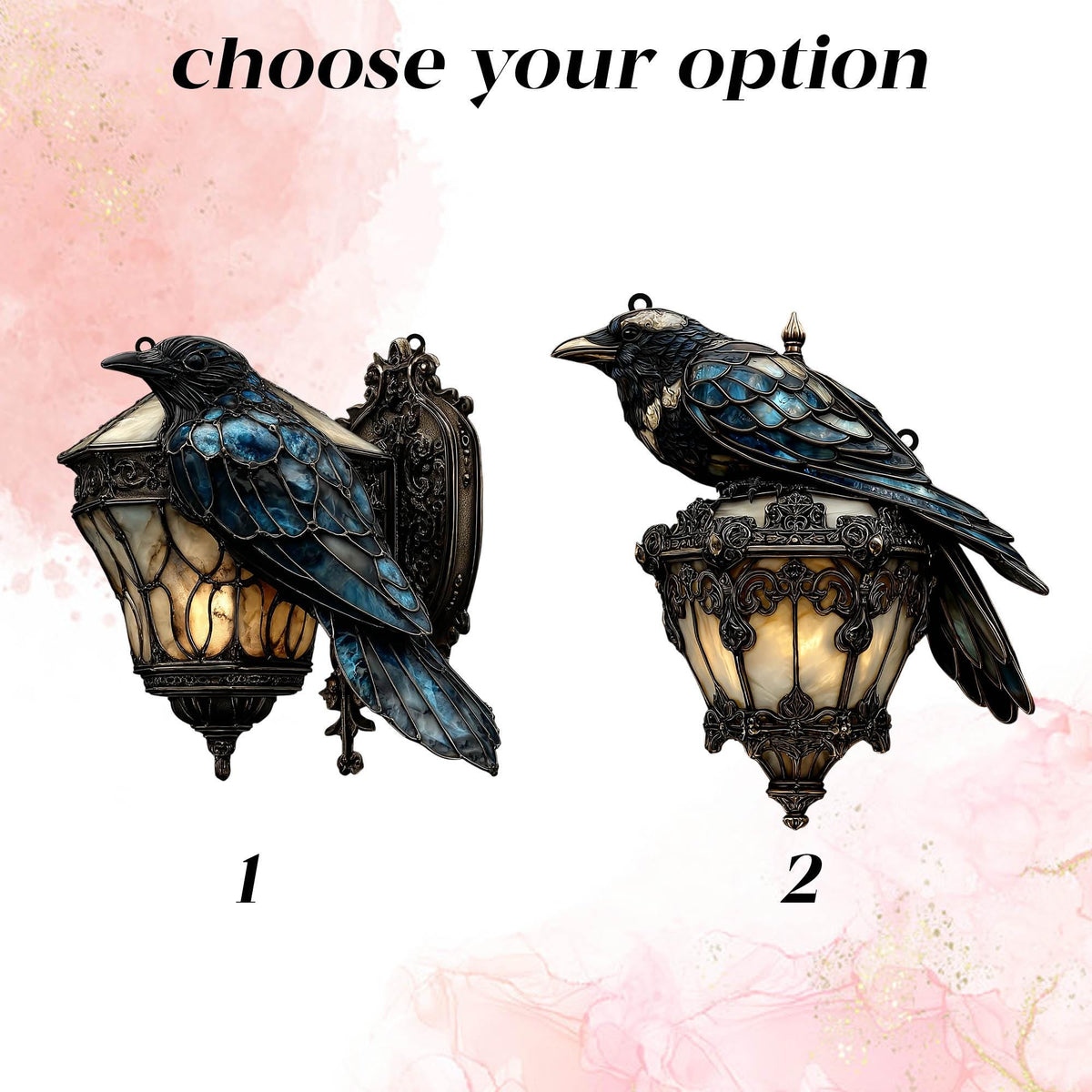 Raven Gothic on Lantern 2D Acrylic Suncatcher – Faux Stained Glass Halloween Crow on Lamp, Halloween Decor for Dark Academia Home