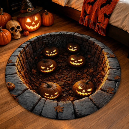 Halloween Round Rug Jack O Lantern Pumpkin Pit Doormat