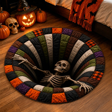Halloween Round Rug Skeleton Pit 3D Illusion Doormat