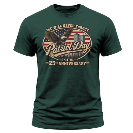 Patriot Day 9/11 25th Anniversary Never Forget American Eagle T-Shirt