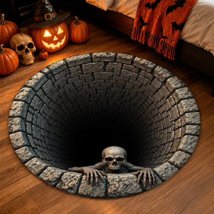 Halloween Round Rug Skull Haunted Well 3D Illusion Doormat