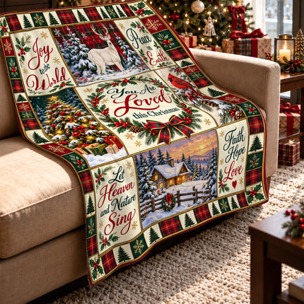 Christian Christmas Fleece Blanket You Are Loved Holiday Patchwork