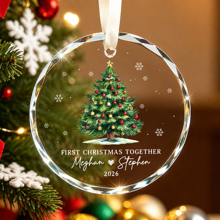 Personalized First Christmas Together Christmas Tree Couple Glass Ornament