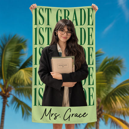 Personalized Teacher Beach Towel Custom Photo Grade