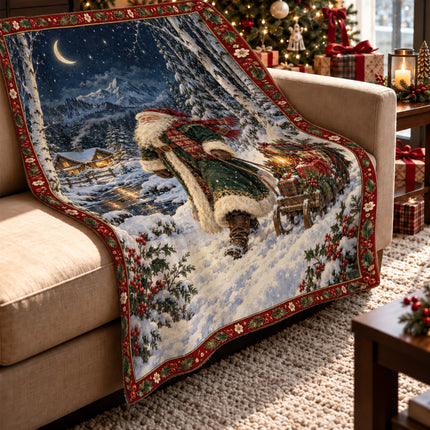Christmas Fleece Blanket with Santa Snowy Journey