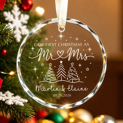 Personalized First Christmas Together Minimalist Christmas Trees Couple Glass Ornament