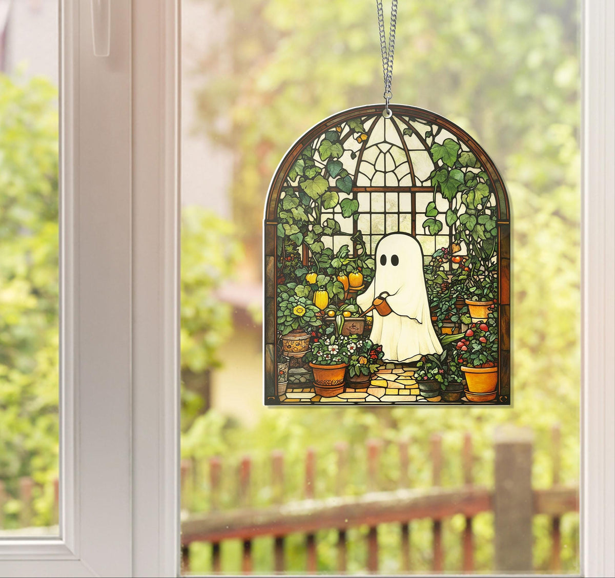Cute Ghost Greenhouse Suncatcher Ornament, Halloween Ghost Acrylic Window Hangings, Plant Lovers Gift, Halloween Home Decor, Gift For Mom