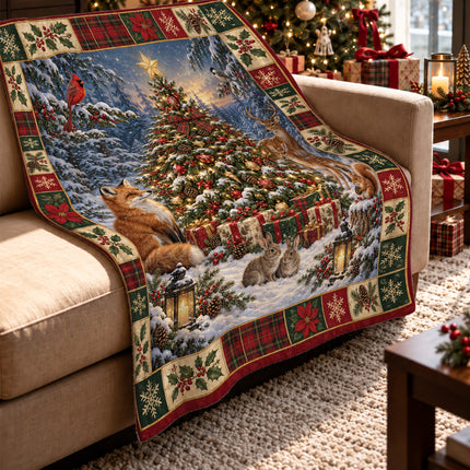 Woodland Christmas Fleece Blanket Winter Forest Wildlife