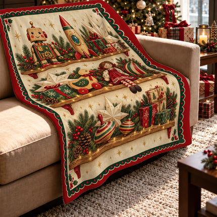 Christmas Fleece Blanket with Vintage Toy Shelf
