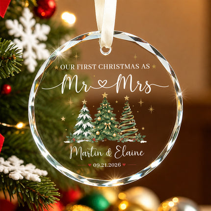 Personalized First Christmas Together Three Christmas Trees Couple Glass Ornament