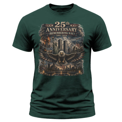 25th Anniversary Patriot Day 911 Remembering 9/11 American Eagle Memorial T-Shirt