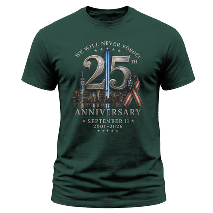 25th Anniversary Patriot Day Tribute Lights Memorial Ribbon T Shirt