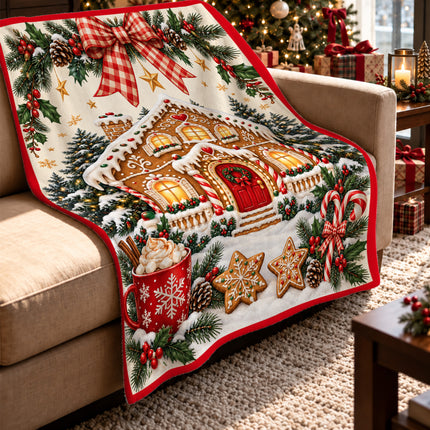 Christmas Gingerbread House Fleece Blanket Cozy Holiday Decor