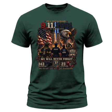 25th Anniversary Patriot Day 911 First Responders Never Forget Memorial T-Shirt