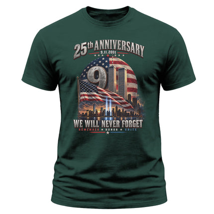 9/11 25th Anniversary Never Forget Patriot Day American Flag Memorial T-Shirt