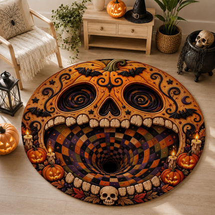 Halloween Round Rug Pumpkin Skull 3D Illusion Doormat