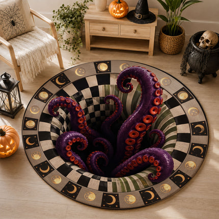 Halloween Tentacle Portal Round Rug 3D Purple Monster Doormat