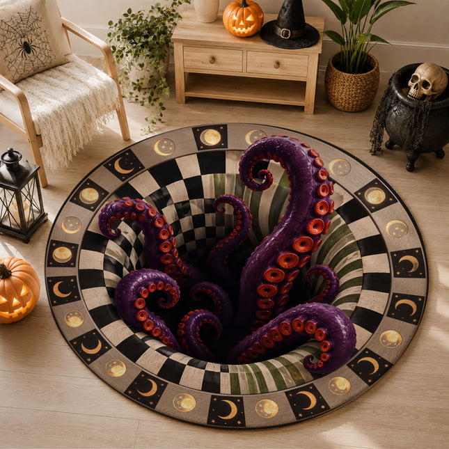 Halloween Tentacle Portal Round Rug 3D Purple Monster Doormat