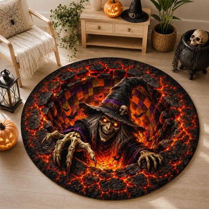 Halloween Witch Fire Pit Round Rug Scary Lava Monster Doormat